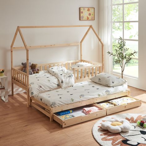 Doppel-Kinderbett Aarghonmaa 90x200 cm Kiefernholz Natur [en.casa]