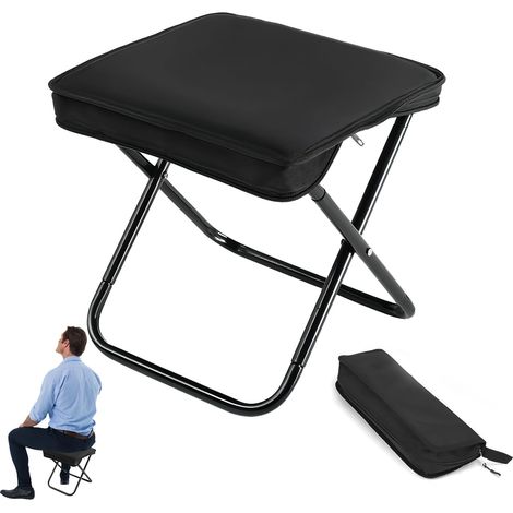 Tabouret de Jardin Noir Pliable jusqu'à 150 kg en Aluminium avec Sac de Transport - Chaise Pliante légère et Portable pour Le Camping, la pêche, la Plage, Les barbecues et l'extérieur (1/5)