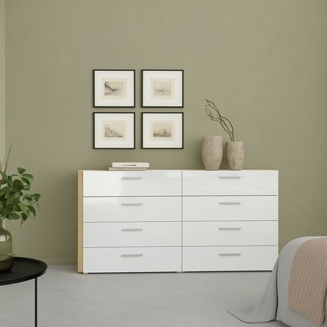 Dmora Doppelkommode, Eichenfarbe und Hochglanz weiß, 140 x 82,9 x 40,35 cm (1/5)