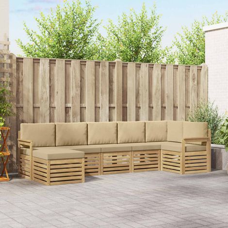 vidaXL Set di divani da esterno 6 pz 6-Posti Bianco e Beige Poliestere (1/5)