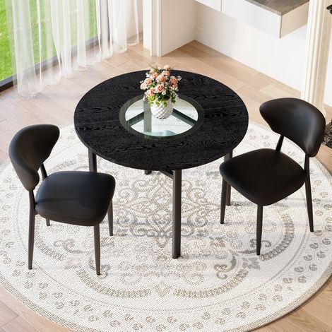 Esstisch Set rund 100 cm mit 2 Stühlen Glas MDF Schwarz OKMYHOME (1/5)