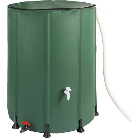 Terre Jardin – Récupérateur d'eau de pluie 750L en PVC – Résistant aux intempéries – 2 sorties d'eau avec robinet – Coloris vert