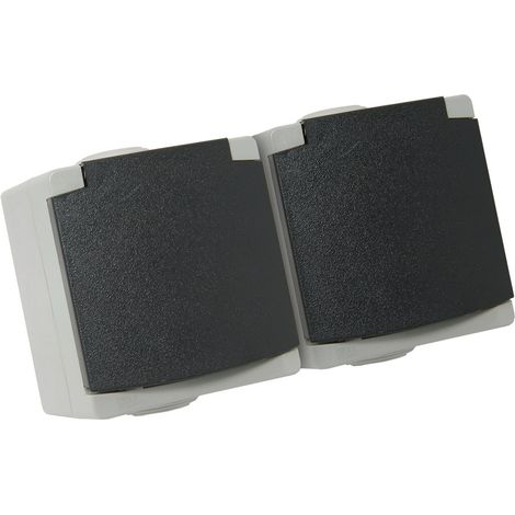 Interrupteur-Cache Electrique-Plaque Plastique Murale-Gamme Perle Appareillage en saillie étanche Double Prise 2P+T 16 A-Gris