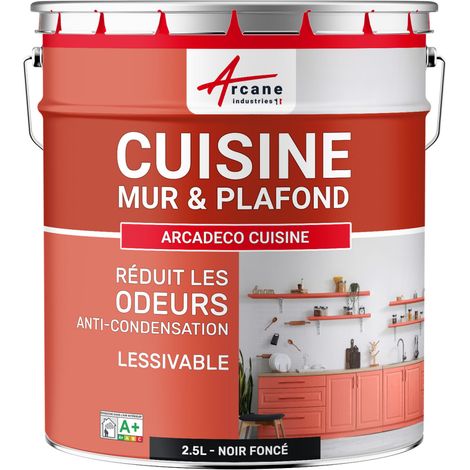 Peinture cuisine, lessivable, absorbe les odeurs - 2.5 L Noir foncé RAL 9005 - ARCANE INDUSTRIES