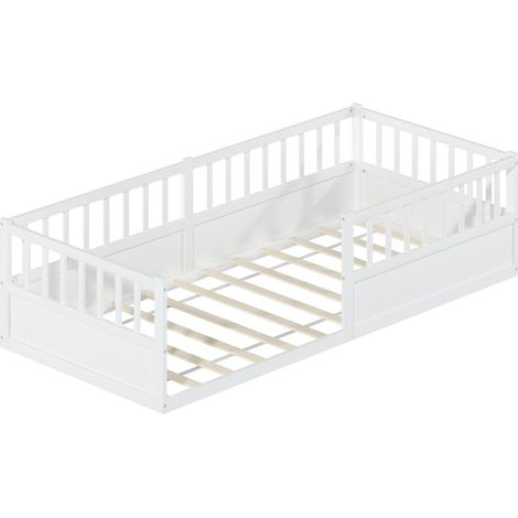 CAIziLit Montessori enfant 90x200 en pin blanc avec barrière antichute (1/5)