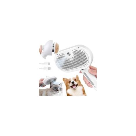 Brosse autonettoyante 3 en 1 pour animaux de compagnie - Antistatique, convient aux animaux à poils longs et à poils courts, blanche. - Crezuo