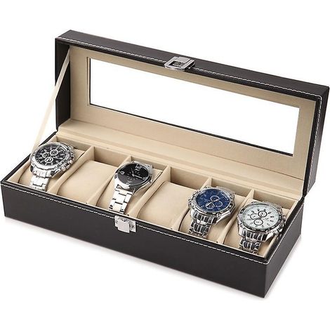 6 Compartiments30118cmbote Montres En Bois Massif, Coffret Montres Homme/femme, Boite De Rangement Pour Montres, Organisateur Avec Couvercle En (1/5)
