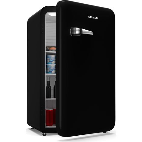 Klarstein Audrey Evo Retro Fridge, 112L Capacity, Compact Fridge Without Freezer, Quiet 40 dB, Reversible Door, Adjustable Feet, 0-10°C Thermostat, Black