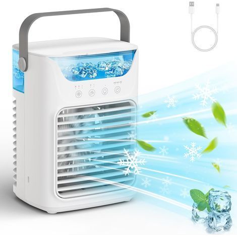 Climatiseur Portable, 650ML Refroidisseur d'Air par Evaporation avec minuterie de 2 à 6 h, 3 Vitesses, 2 Modes de Brumisation, Climatiseur Mobile Silencieux avec 7 LED Couleurs pour Maison (1/5)