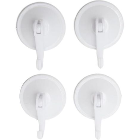Ganci a ventosa, set da 4, rimovibili, riutilizzabili, antitraccia, impermeabili, per qualsiasi superficie liscia (bagno, cucina, ufficio), senza chiodi né colla, bianchi. (1/4)