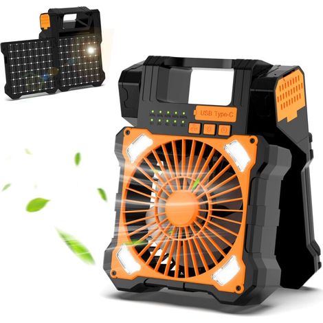 Ventilateur solaire. ventilateur de bureau rechargeable 6000 mAh. ventilateur solaire multifonction alimenté par batterie. ventilateur de refroidissement solaire flexible. ventilateur d'aération orang (1/4)