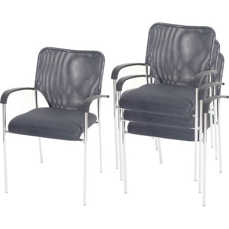 Set di 4 sedie impilabili per visitatori con braccioli struttura in metallo seduta e schienale in rete color antracite 040011388