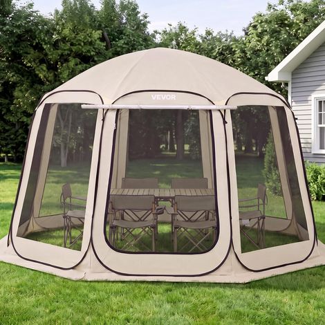 Tente Moustiquaire avec Auvent 366x338x230 cm Abri Moustiquaire Pop Up pour 10-12 Personnes Tente Pliante Portable pour Jardin Terrasse Cour Activités de Plein Air, avec Sac de Transport, Beige (1/5)