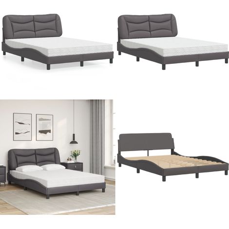 Bett mit Matratze Grau 120x200 cm Kunstleder - Betten - Boxspringbetten - Doppelbett - Schlafzimmermöbel - Kunstleder Möbel - Home & Living (1/5)