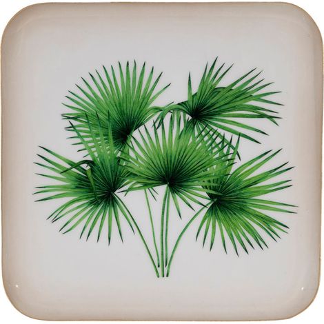 Plateau palmier verte métal 27x27x27cm (1/3)