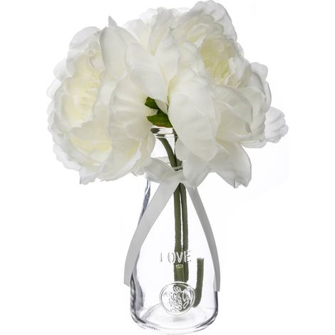 Composizione di 3 peonie in vaso di vetro H35cm - Atmosphera créateur d'intérieur