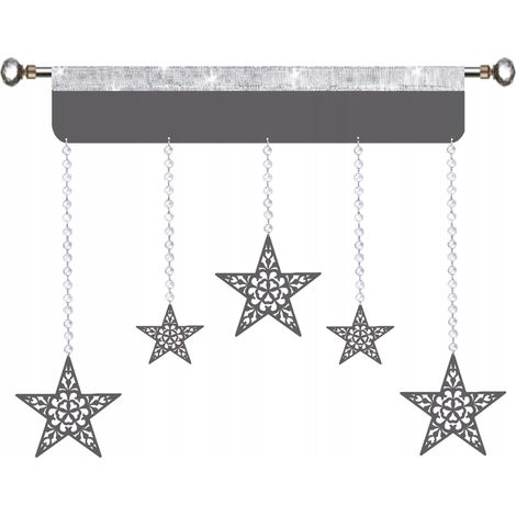 Weihnachtliche Gardine mit Sternenmuster, glamouröses Grau, 150 cm