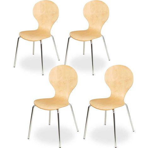 BRB 4-teiliges Holzschalen-Stapelstühle-Set, Bucheschichtholz, Gestell verchromt (1/2)