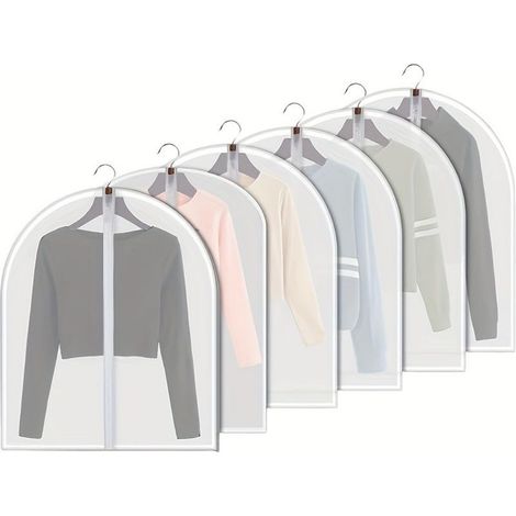 Housses à vêtements transparentes suspendues, lot de 6 housses à costumes, anti-poussière, respirantes, en PEVA avec fermeture éclair intégrale, pour le rangement dans une penderie, 60 x 80 cm (1/5)