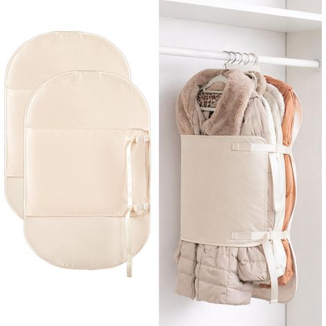 Lot de 3 Housses de Rangement Compressibles pour Vêtements – Sac Pliable en Tissu Satiné pour Manteaux Vestes et Doudounes, Gain de Place Jusqu’à 50%, Lavable, Sangles Réglables (1/5)