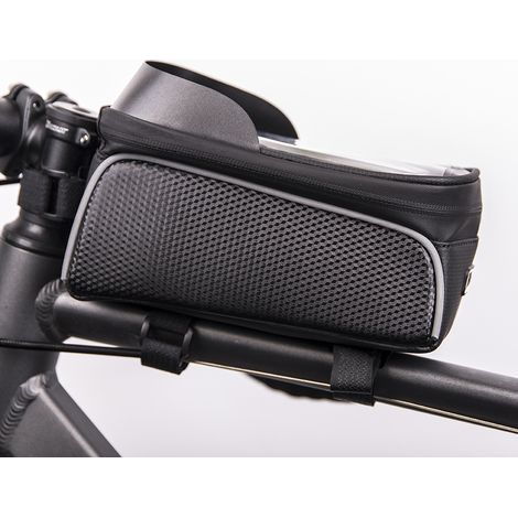 Sacoche de cadre de vélo étanche avec support pour téléphone, modèle 02, noire. (1/5)