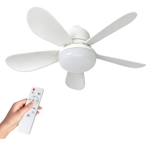 Ventilador de techo con luz, bombilla regulable E27 y mando a distancia  Luz LED de 52 cm, 5 aspas extraíbles, temporizador, funcionamiento silencioso, 3 velocidades para salón, oficina, dormitorio un (1/5)