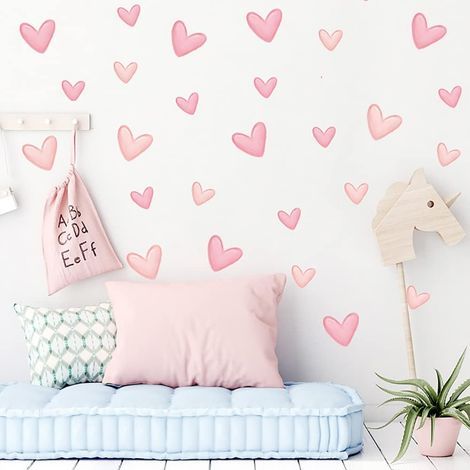 80pcs Autocollant mural cœur rose, papier peint d'intérieur en PVC pour chambre à coucher, salon, chambre de fille, chambre d'enfant, chambre de bébé (1/5)