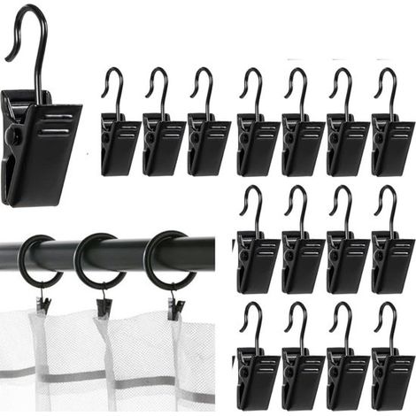 Lot de 25 pinces à rideaux métalliques avec crochets, en acier inoxydable, petites pinces robustes pour suspendre rideaux, photos et décorations, noir (1/5)