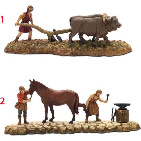 CONTADINO CON ARATRO / CON CAVALLO 6CM IN RESINA MODELLO ASSORTITO