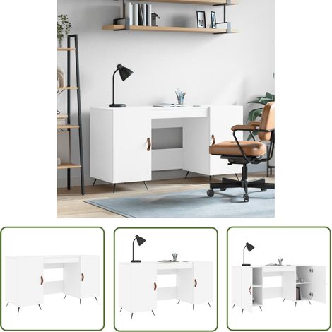 The Living Store Bureau blanc 140x50x75 cm bois d'ingénierie - Bureau Blanc - Bureau Informatique - Bureau D'étude - Meuble De Bureau - Mobilier De Bureau (1/5)