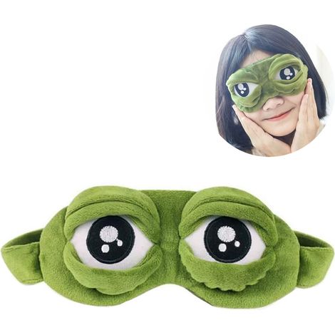 Masques pour les yeux drôles de grenouille verte mignonne pour adultes et enfants bandeau drôle avec les yeux ouverts masque de sommeil bandeau de grenouille (1/5)