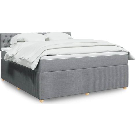Cama box spring con colchón tela gris claro 180x200 cm (1/5)