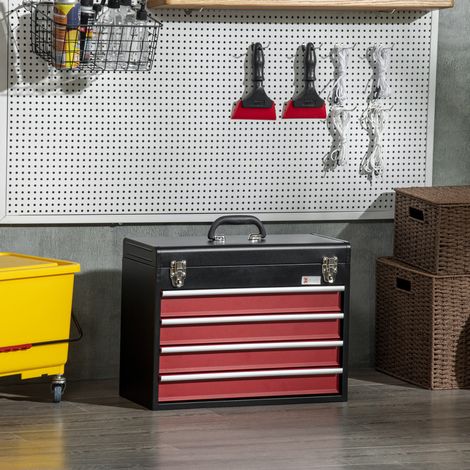 Coffre à outils métallique, 4 tiroirs, verrouillable, acier, noir et rouge, 51 x 22 x 39,5 cm (1/3)