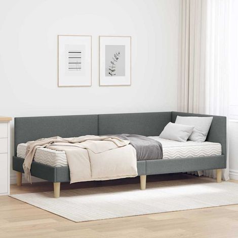 vidaXL Struttura Letto Angolare con Materasso 2 pz Grigio Scuro (1/5)
