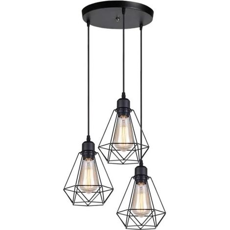 Rétro Suspension Luminaire en Forme Diamant Industrielle Lustre Plafonnier en Fer Style Edison pour Salon Couloir Cuisine (1/4)