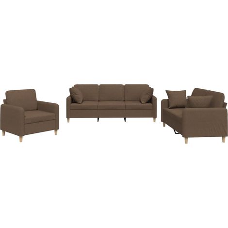 Maison Exclusive - Set di Divani 3 pz con Cuscini Marrone in Tessuto (1/5)