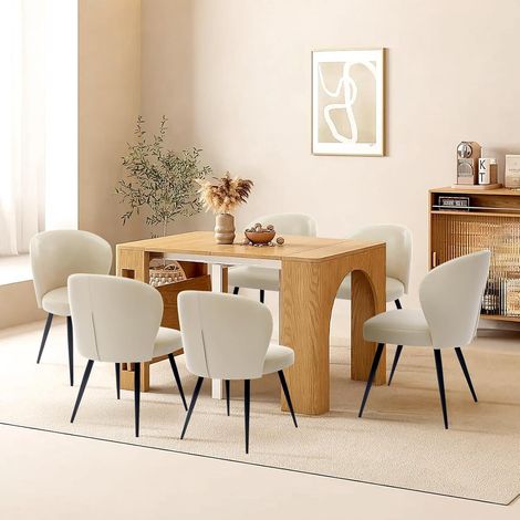 Hoerfuriy – Lot de 6 chaises de salle à manger en cuir synthétique – Dossier incurvé – Pieds en acier – Couleur beige – Confort ergonomique (1/5)