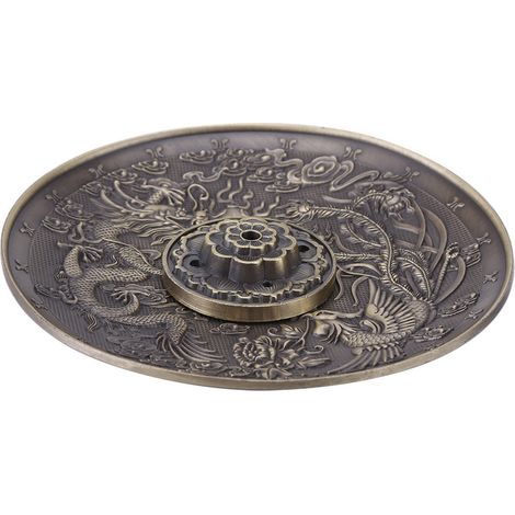 Brûleur d'encens en alliage de zinc motif dragon, cendrier décoratif pour autel ou chambre, style bronze antique (1/5)