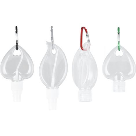 Lot de 4 bouteilles de voyage portables avec porte-clés, étanches, transparentes, vides, en plastique, 50 ml, pour activités de plein air. (1/5)