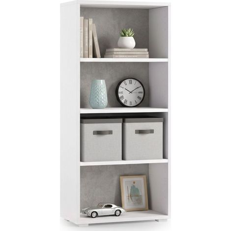 Dmora Bücherregal Giacinto, Bibliothek mit 3 verstellbaren Einlegeböden, Bücherregal, Schrankwand mit Regalen, 100% Made in Italy, Cm 60x30h130, Weiß und Beton