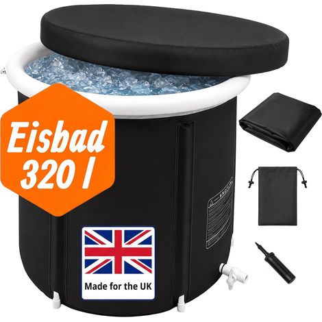 Relaxdays Outdoor Ice Bath, with Lid, Inflatable Tub 75x75 cm, 320L Cold Therapy, Nylon, Black (1/5)