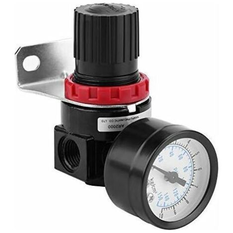 Régulateur de pression d'air, AR2000 G1 / 4 Compresseur à Commande Pneumatique avec Manomètre, 1/4 Soupape Jauge Réglable de Pression d'Air en Alliage d'aluminium avec Support (1/5)