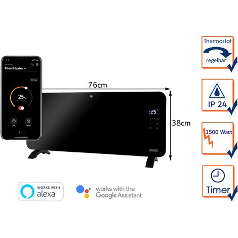 Smarte Konvektor Heizung WIFI, Glaskörper 76cm breit, 1500 Watt (1/5)