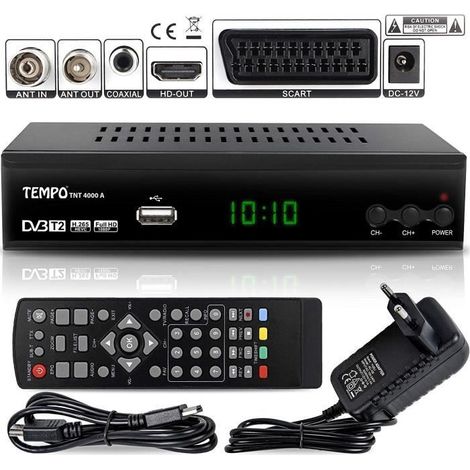 Tempo 4000 Decodeur TNT HD pour TV - Decodeurs TNT HD - TNT pour TV - Décodeur TNT HD Demodulateur TNT FULL HD Recepteur TNT HEVC