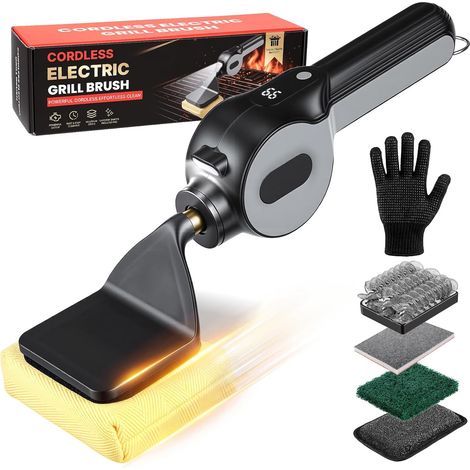 Brosse Electrique Barbecue 6 en 1 Brosse Barbecue avec Moteur Sensible à la Pression 1100 tr/min, écran LCD, Lumière LED, Brosse électrique étanche pour Grille de Barbecue (1 Tête de Brosse Ignifugée) (1/5)