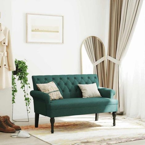 Canapé 2 places style rétro tissu vert foncé, pieds bois, 120x62x75.5 cm (1/5)