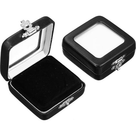 Lot de 2 Boîtes à Bijoux Porte-bagues Noires Petites Tailles, Boîtes de Présentation Transparentes à Verrouillage, Coffrets de Rangement pour Alliances et Pierres Précieuses, (1/5)