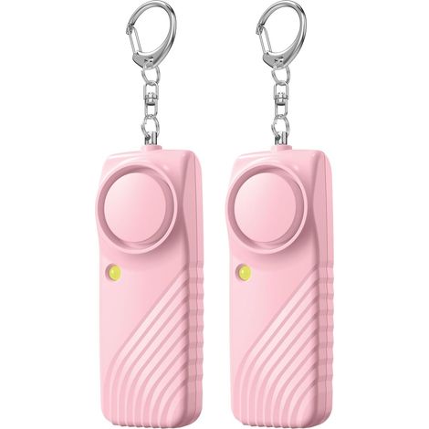Alarme personnelle portable, 130 dB, avec lampe torche LED, dispositif d'autodéfense extérieur, sirène de sécurité d'urgence, rose, lot de 2 (1/5)