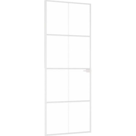 Interior Door White 76x201,5 cm Tempered Glass&Aluminium Slim vidaXL