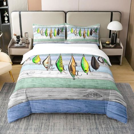 Parure de Lit 200x200 cm - Ensemble de Literie en Forme de Poisson Coloré, Housse de Couette Pêche À L'Hameçon pour Enfants Ados, (1/5)